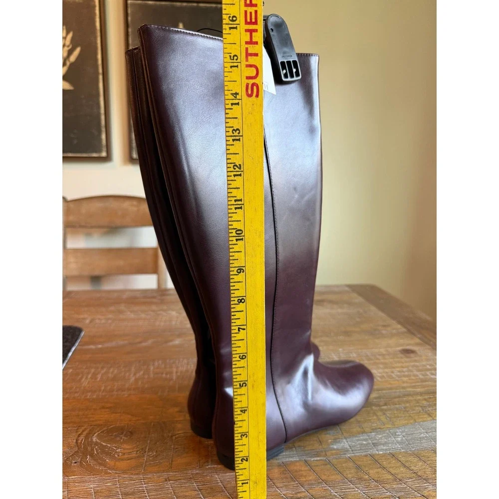 Time and Tru Womens Burgundy Flat‎ Tall Boots Memory Foam 8 Equestrian Wine Dark